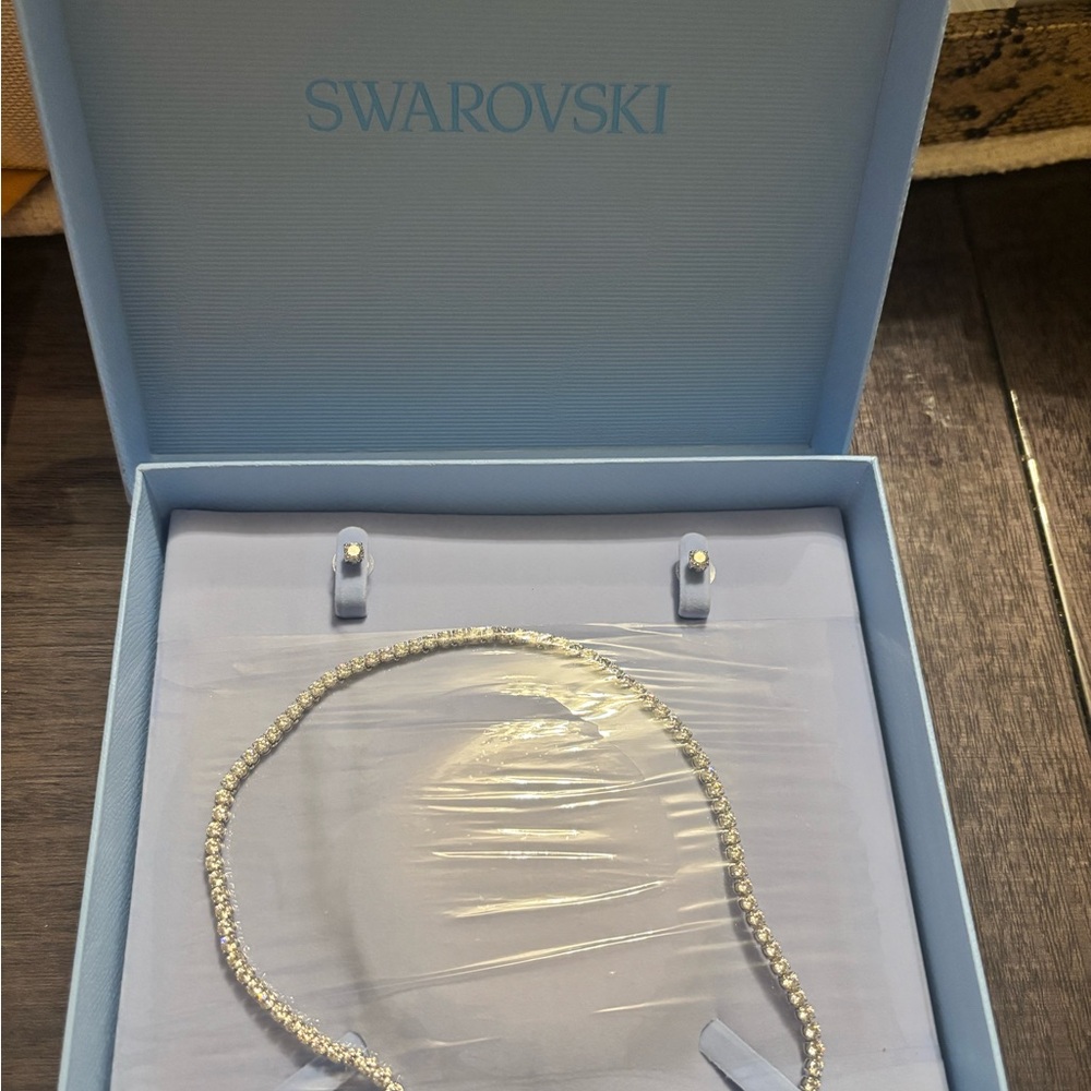 Swarovski Silver-Tone Crystal Tennis Necklace with Stud Earrings - Picture 5 of 6